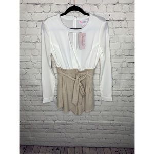 NWT Lola Shoetique White and Tan Romper Size M